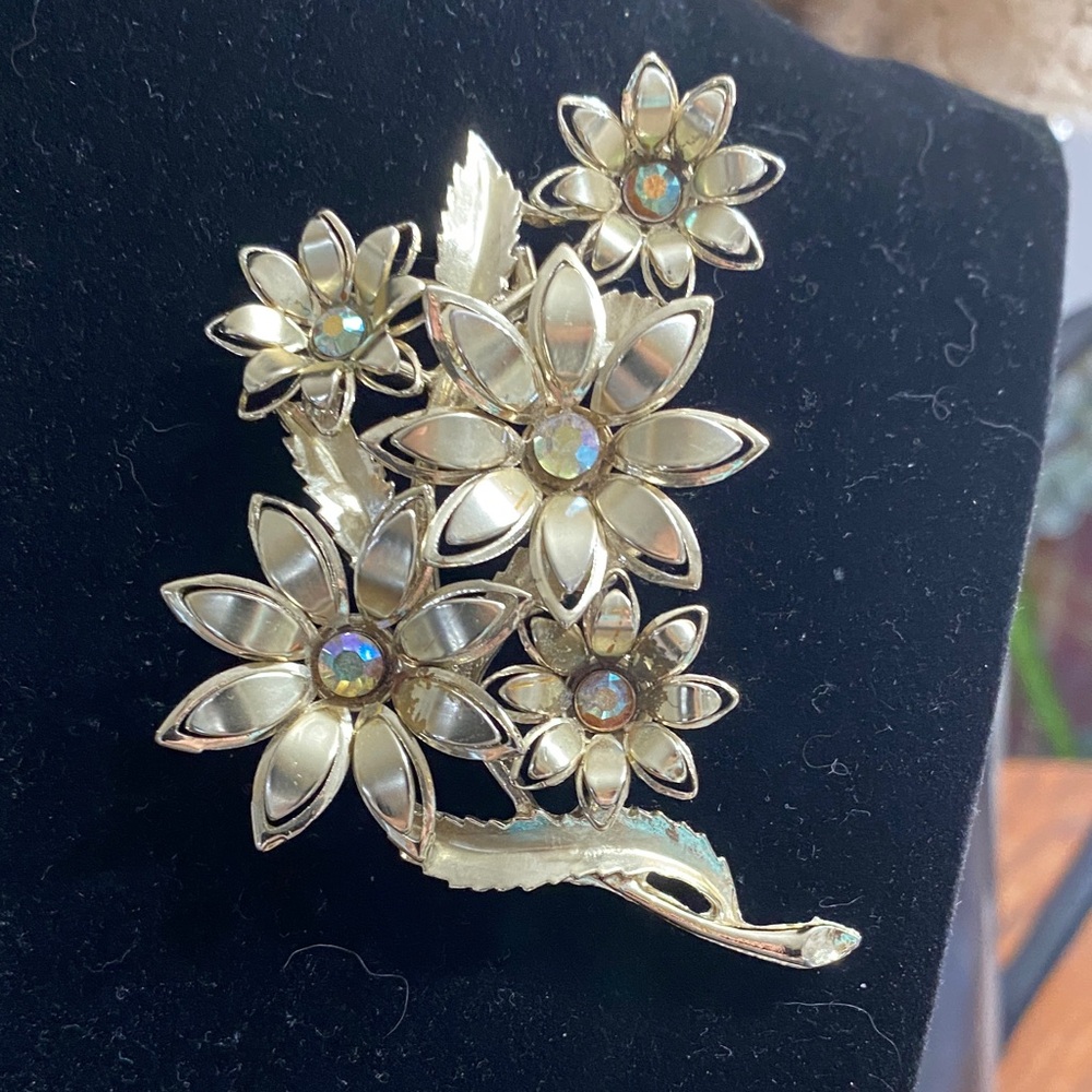 Coro Gold Ab Crystal Floral Brooch